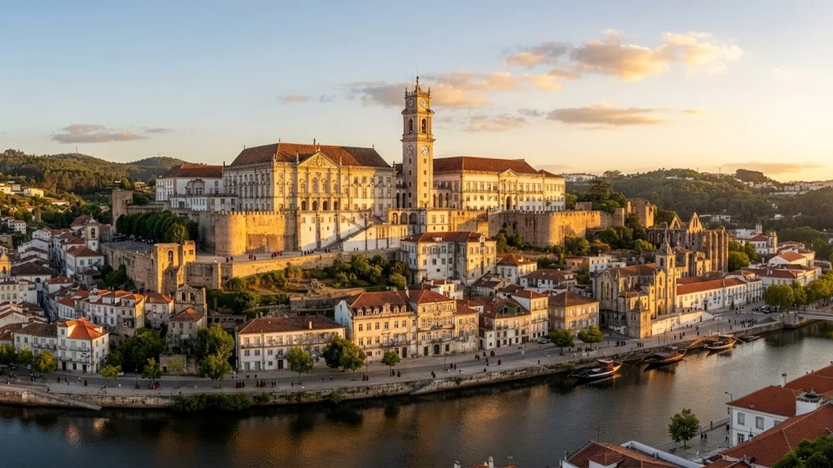 Universidade de Coimbra e Paço das Escolas vistos sobre a cidade e o Mondego