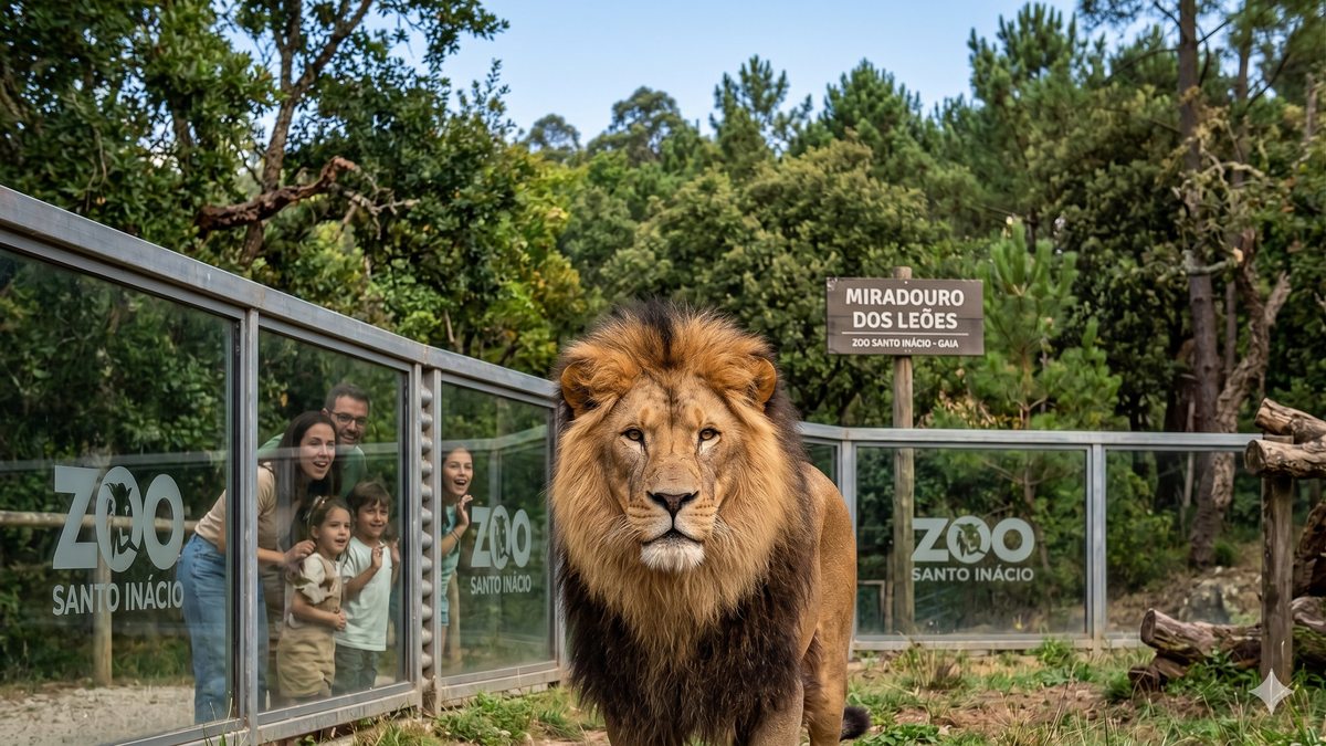 León Asiático en el Mirador de los Leones — Zoo Santo Inácio, Vila Nova de Gaia